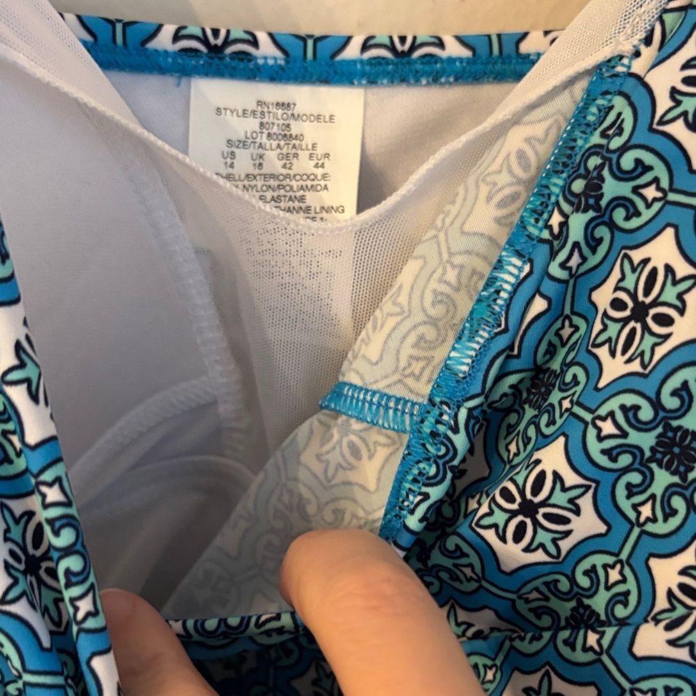Swim Solutions Macy’s tummy control bust support geometric One Piece Swimsuit 14 - Picture 8 of 13
